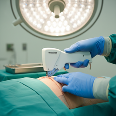 Stapler being used for wound closure procedure