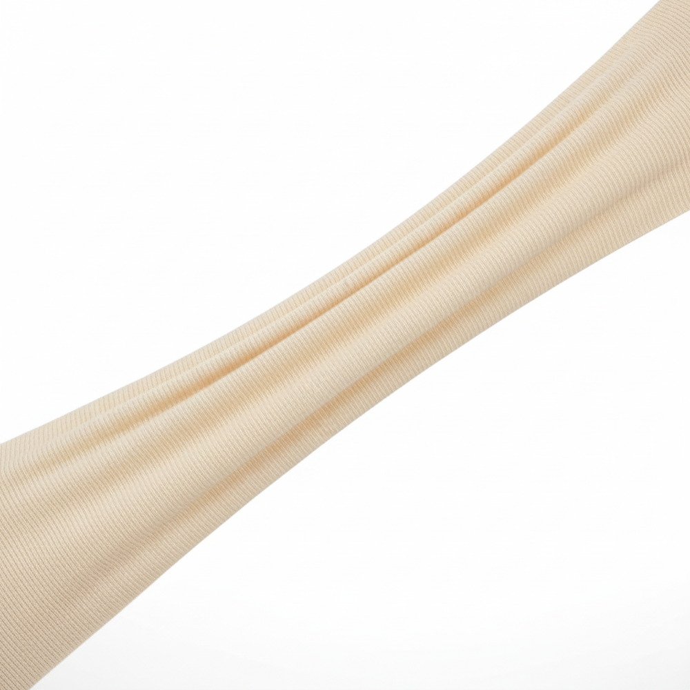 Stockinette stretched showing bias cut flexibility