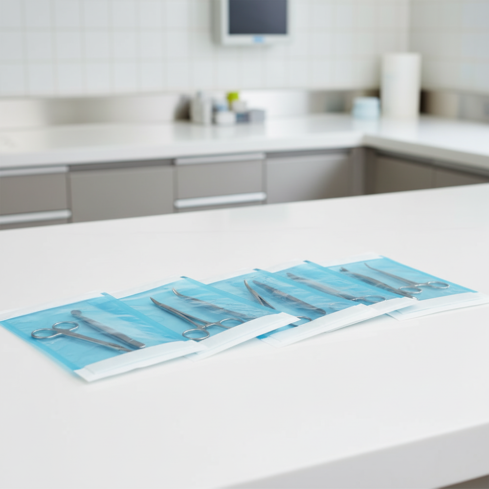 Surgical instruments visible through transparent pouch