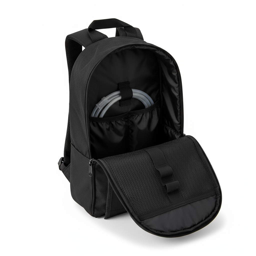 Top-down view of feeding pump backpack