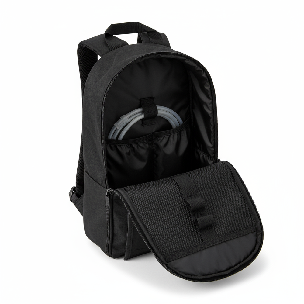 Top-down view of feeding pump backpack