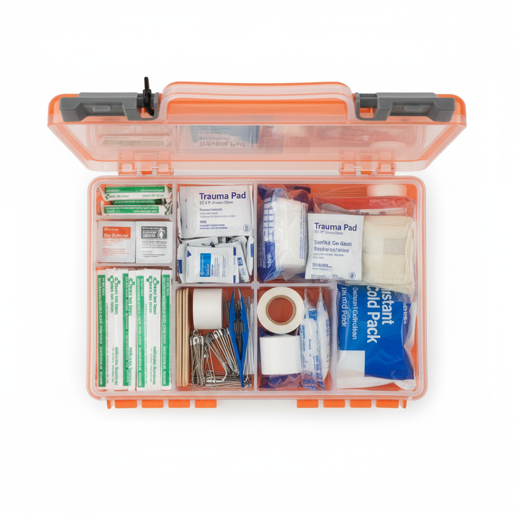 Top-down view of first aid kit