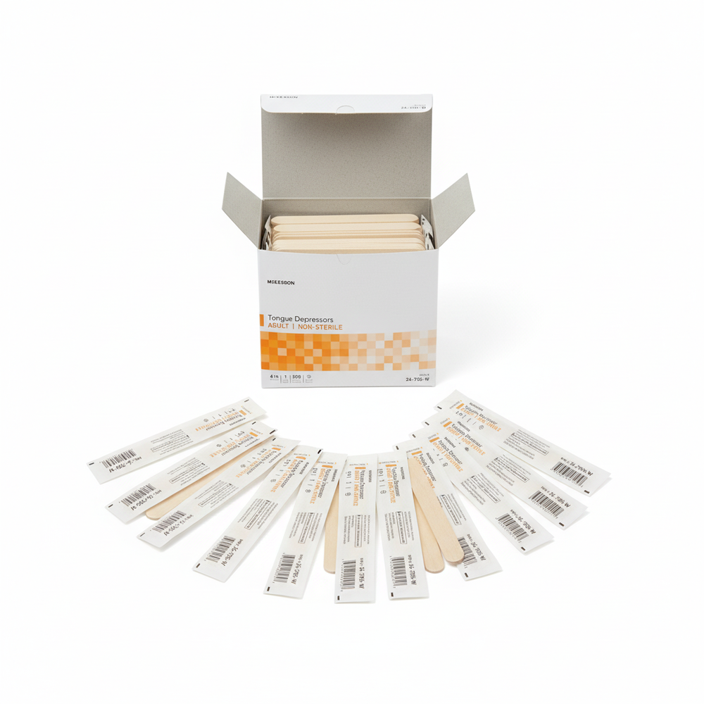 Top-down view of packaging and depressors