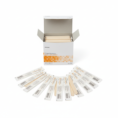 Top-down view of packaging and depressors