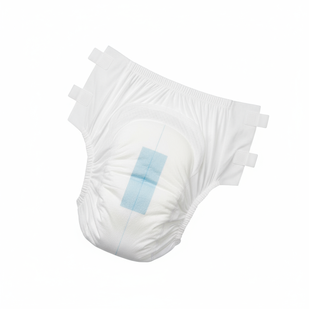 Top-down view of unfolded incontinence brief