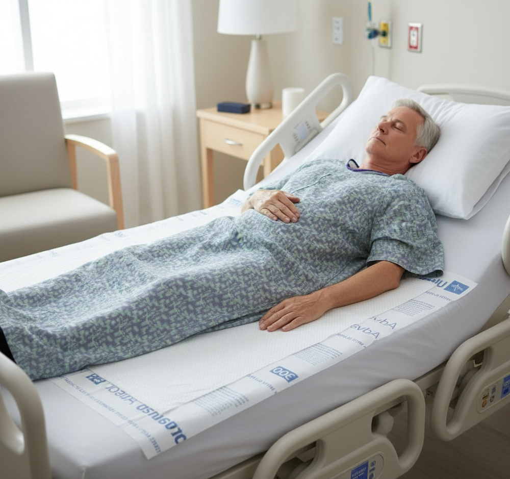 Underpad on hospital bed