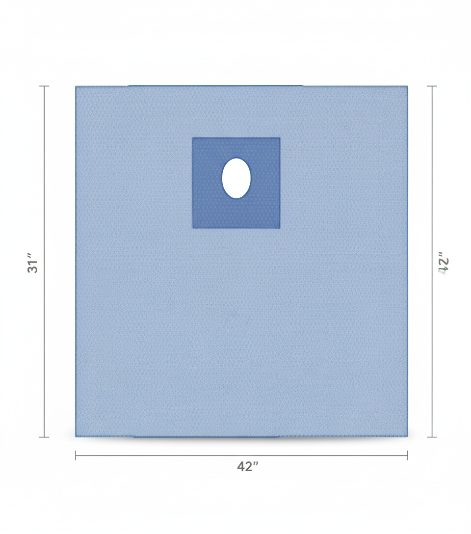 Unfolded drape showing 31x42 inch coverage area
