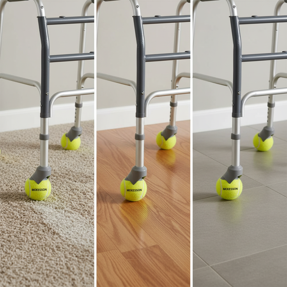 Walker glides on carpet, hardwood, and tile