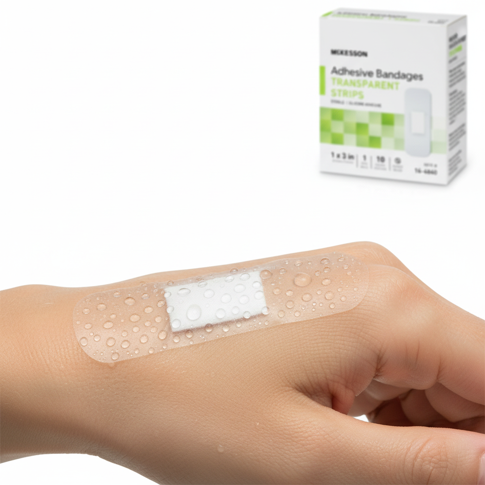 Water droplets beading on bandage